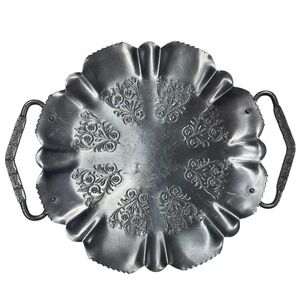 Vintage‎ Embossed Cottagecore Floral Serving Tray Scalloped Edge Handles 16.5"